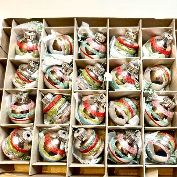 20 Radko Festive Fete Glass Ball & Beehive Ornaments Glitter Stripes Pink Red - Picture 3 of 9